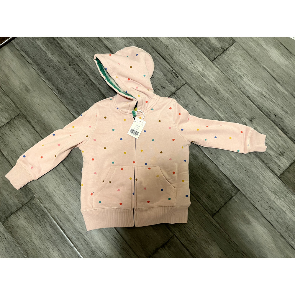 Girls Mini Boden Pink Polka Dot Sherpa Lined Jersey Jacket Coat 4-5 NWT